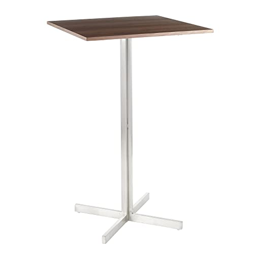 Fuji Contemporary Square Bar Table In Stainless Steel With Walnut Wood Top By Lumisource #TOP26