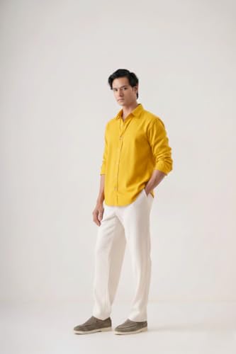 Image of CRYSTAL SKY Men Airy Linen Cotton Shirt Regular Fit Full Sleeves Solid Formal Shirt Stylish Daily Casual Office Wear