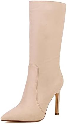 Reitoye Pointed Toe Boots Stiletto Heels Mid Calf Side Zipper Sexy Ankle Booties for Women US 8