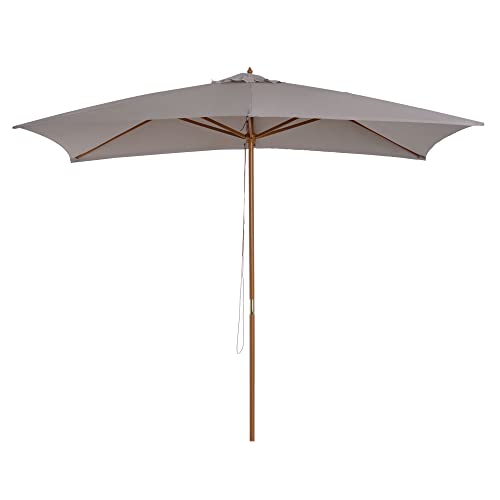 Outsunny Ombrellone 2x3 m Legno e Bambù Grigio