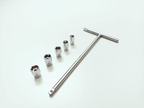 Image of 1 /4 inch Square Drive T - Handle with (8, 9, 10, 11, 12, mm) 5 Sockets Set with Anti-Slip & Anti-Corrosion properties (Combo 22)