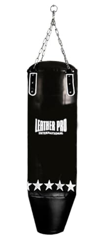 TECNOFIT - Sacco Boxe Leather Pro Savate Vuoto 30-40-50 kg in Ecopelle con Catene, Cuciture Incrociate e Rivetti per Aumentarne la Resistenza - 110x40 cm - Colore Nero