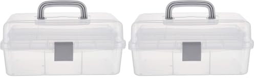Image of Tosnail 12-Inch 3 Layers Plastic Craft Organizer Box Storage Container First Aid Carrying Case for Sewing, Painting, Arts - Clear (Pack of 2)