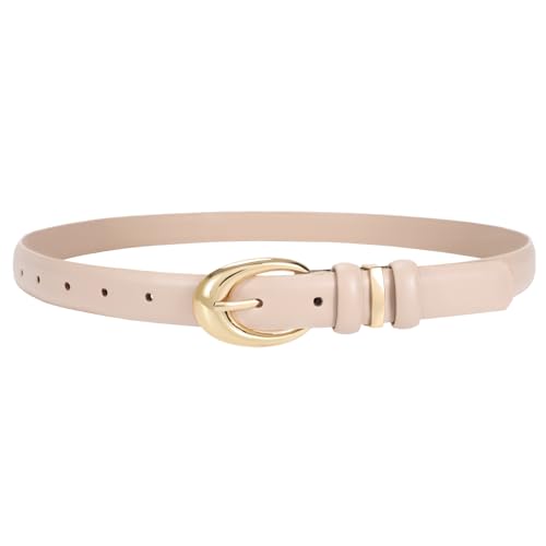 Image of TRIWORKS Women Leather Belt for Jeans Pants Fashion Ladies Skinny Faux Leather Dress belt with Gold Buckle