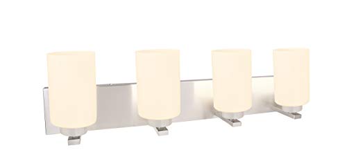 Image of Aspen Creative 62221, Four-Light Metal Bathroom Vanity Wall Light Fixture, 30 inch Wide, Transitional Design in Satin Nickel