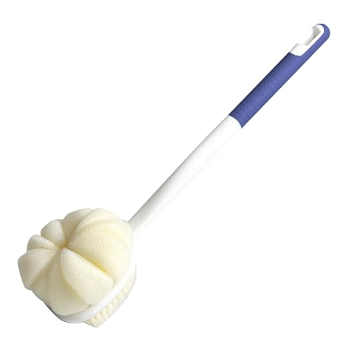 Cepillo corporal de ducha, cerdas suaves y lufa, mango largo, esponja de malla de baño, exfoliante para la piel, para hombres y mujeres (azul)