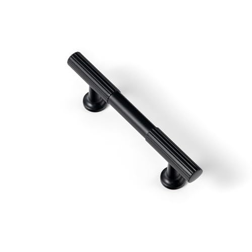 Goo-Ki Elegant Black Zinc Alloy Cabinet Handles - 3''(76mm) Hole Center Striped Decorations Cabinet Pull Hardware for Bedroom, Kitchen, 6 Pack - image 1