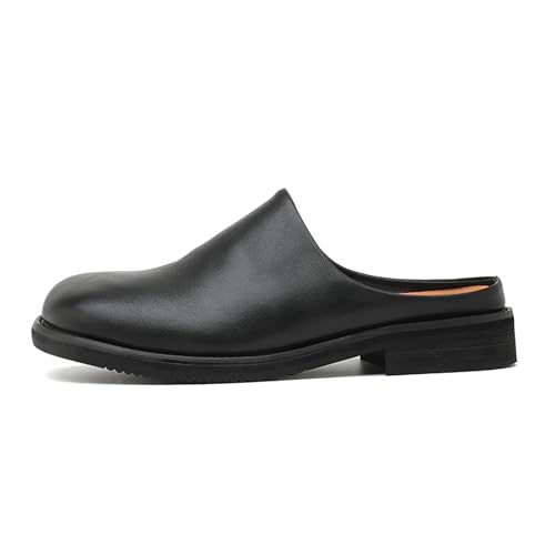 Men's Leather Mules Slippers Round Toe Low Heel Slip-On Loafers Comfortable Breathable Backless Soft Sole Casual Shoes3