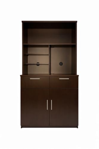 BREAKtime Single-Door Microwave Hutch Cabinet for Office Breakroom, Commercial Coffee Station Storage, Fully Assembled, 36' W x 24' D x 75' H, Appliances Not Included