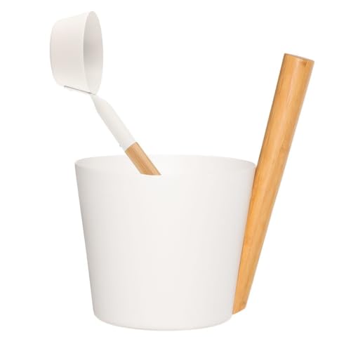 Rento - Saunakübel, Aufgusseimer, Saunaeimer - Aluminium mit Bambusholz - Farbe: Weiß - 5 Liter - Höhe: 35 cm/Durchmesser: 23 cm
