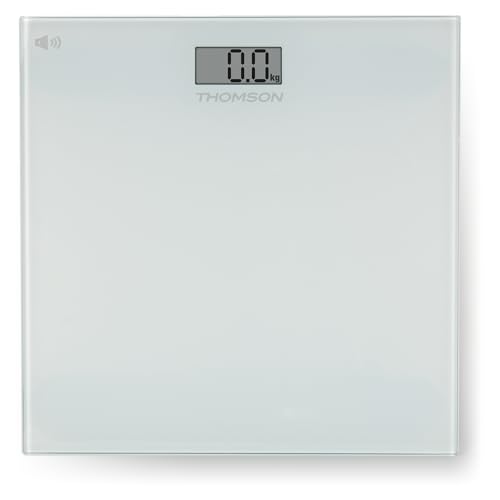 THOMSON Talk MASS 4 - Pèse-Personne avec Fonction Vocale Français, Allemand, Espagnol - Grand Écran LCD Rétroéclairé - Volume Réglable - Plateau Verre...