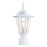GRUENLICH Outdoor Post Lighting Fixture Pole Lantern, E26 Medium Base Max 60W, Aluminum Housing Plus Glass, Bulb Not Included, White Finish, 1 Pack