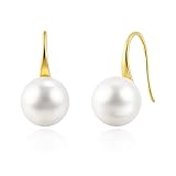 Weviway 14K Gold Plated Pearl Drop Earrings for Women - Hypoallergenic 10mm White Pearl Earrings Dangle Earrings Wedding Jewellery
