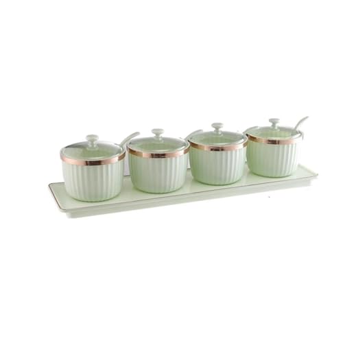 pipisweet Contenedor de sal para condimentos, botella de sésamo con tapa, caja de condimentos, pimienta, azucarero, salero, especias, tarros de almacenamiento, utensilios de cocina (verde claro, 4
