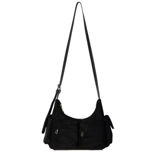 Greabuy Bolsos de hombro para mujer, bolso cruzado retro para mujeres y niñas, bolsos de hombro de cuero ligero con bolsillos con cremallera, correa ajustable, bolsa de compras para mujer, Black