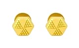 Pendientes hexagonales de oro amarillo fino de 18 quilates con certificado real