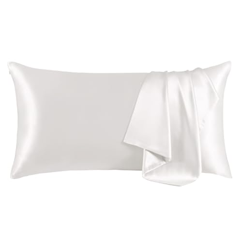 Image of THXSILK Set of 2 100% Mulberry Silk Pillowcase for Hair and Skin Health, Soft Breathable and Smooth Pillowcases with Hidden Zipper, Both Sides Premium Silk, California King 20 inchx40 inch, Pearl White