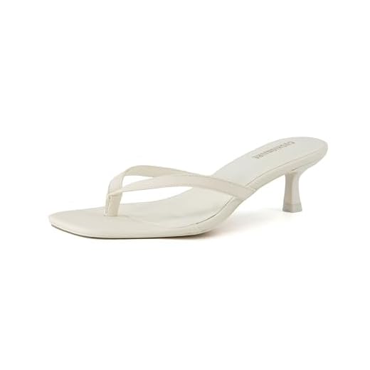 CUSHIONAIRE Women's Miami Kitten heel thong sandals +Memory Foam, Wide Widths Available, Ivory 9