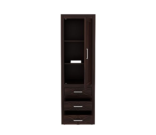 Image of Sheesham Wood Wooden Single Door Wardrobe Organizer for Clothes | - Solid Wood Almirah with 3 Drawers, 3 Shelves - Cupboard for Large Bedroom (Design 12)