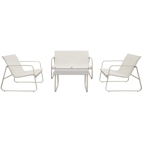 Happy Garden Salon de Jardin en textilène 4 Places Tenerife Beige – Canapé et fauteuils avec Table Basse – Structure Acier