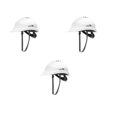 Image of KARAM PN542 Safety Helmet for Men Industrial| Ratchet Type Adjustment with Adjustable Chin Strap | Ventilation & Side Slot for Attachment | EN Certified Hard Hat | Super White (Pack of 3)