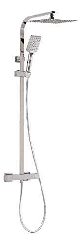 aquaSu® Duschsystem Tela mit Thermostat-Armatur, Kopfbrause & Handbrause | Handbrause: 3-strahlig | Kopfbrause: 1-strahlig | Antikalk | eckig | höhenverstellbar | Chrom | 72334 3