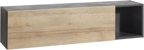 Soggiorno Completo della Linea VITTORIA Set di 3 Mobili Pensile Mobile Porta Tv Mensole Cubo Moderno Colore Rovere e Grigio Tadao Made in Italy