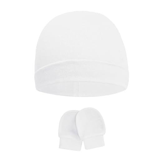Image of American Trends Baby Beanies for Boys Girls Newborn Infant Hat with Mittens Cute Cotton Hospital Hats for 0-6 Months