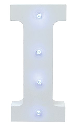Creative Hobbies Decorative Light Up Wooden Alphabet Letter, 6.25 Inch Tall, White MDF, with Battery Operated LED Lights, Letter I