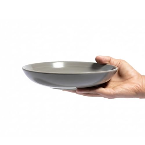 Image of Beyond Homes Handcrafted Ceramic Pasta Bowl Set of 2, 650 ml Each, 21 cm Deep Pasta Plates | Ceramic Serving Bowl for Pasta Salad Soup Noodles & Curry | Microwave & Dishwasher Safe, Light Grey