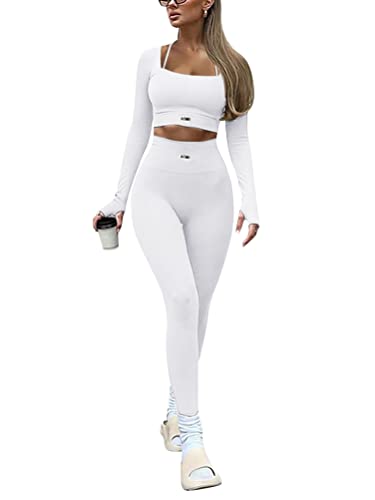 Onsoyours Damen Sportanzug Trainingsanzug Jogginganzug 2 Teilig Bauchfrei Crop Top +Push up Leggings Sportbekleidung Set Yoga Outfit Freizeitanzug B Weiß M Onsoyours Damen Sportanzug Trainingsanzug Jogginganzug 2 Teilig Bauchfrei Crop Top +Push up Leggings Sportbekleidung Set Yoga Outfit Freizeitanzug B Weiß M