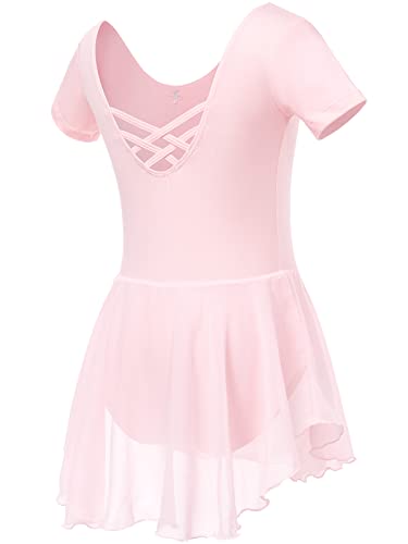 Soudittur Vestido de balé para menina camisola de balé, dança clássica algodão, ginástica leotardo com saia de chiffon, ROSA