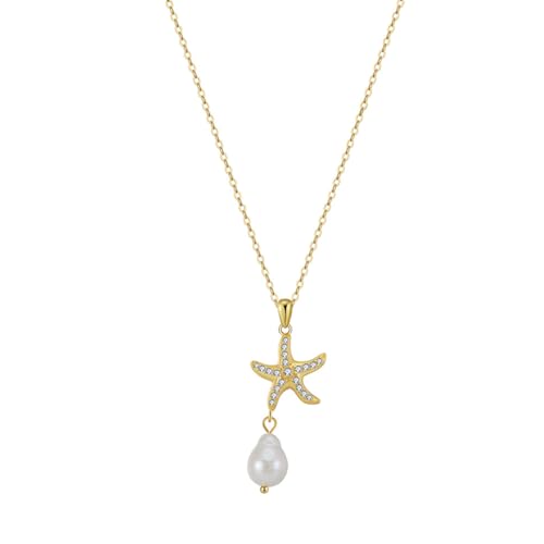 Collier étoile de mer plaqué or 14K de haute qualité avec perles fines de plage