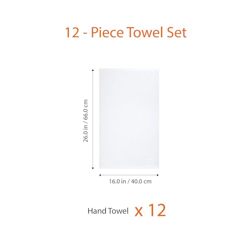 Image of Amazon Basics Soft and Thick Cotton Hand Towels for Bath, Kitchen, Gym, 16 x 26 in, White, 12-Pack