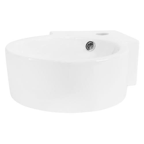 ML-Design Lavabo de Cerámica Blanco 45 x 36 x 13 cm Fregadero Redondo Ø 360 mm Esquinero de Pared o Sobre Encimera Pila Diseño Moderno Lavamanos para Baño con Rebosadero Agujero para Grifo y Desagüe