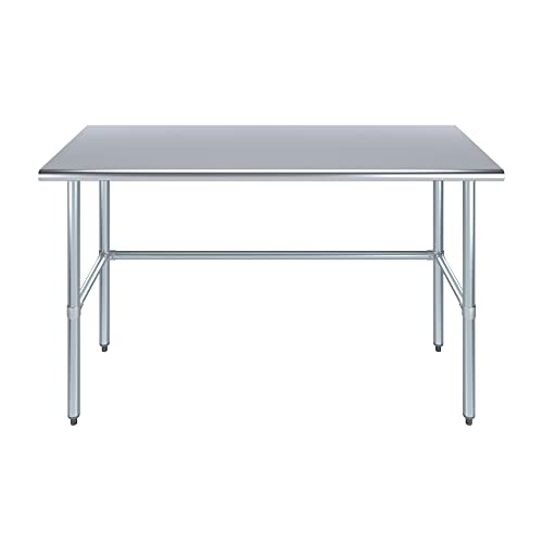 Image of AmGood Stainless Steel Work Table Open Base | Metal Work Bench (Stainless Steel Table Open Base, 60 inch Long x 24 inch Deep)
