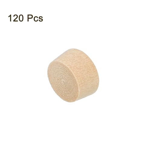 Image of uxcell 120Pcs Wood Button Plugs, 8mm /0.31 inch Flat Head Hardwood Screw Hole Plug Wooden Caps Buttons Wood Plug for Furniture Woodworking Craft Decor (9mm x 8mm)