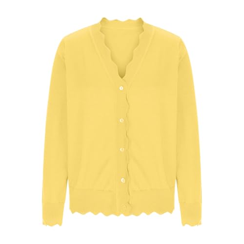 Cardigan Sweaters for Women Long Sleeve Button Down Cardigans Lightweight Scalloped Shrugs Sweater Tops4