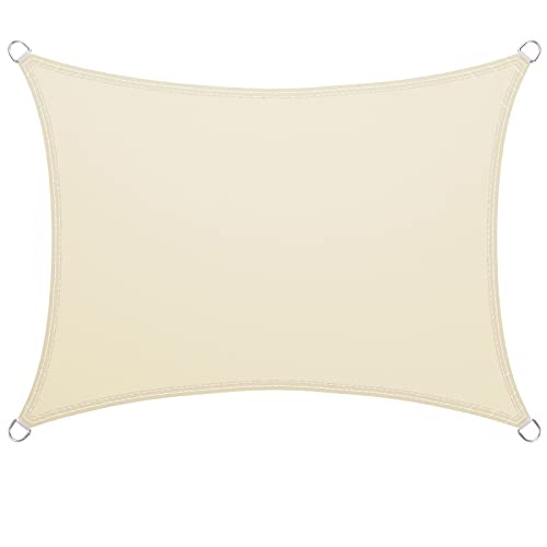 LARMNEE Sonnensegel Sonnenschutz inkl Befestigungsseilen 2 x 4 m PES Rechteck für Garten Balkon Wetterschutz Wasserabweisend UV-Schutz Reißfestigkeit Outdoor Beigeweiß EWH24SP02