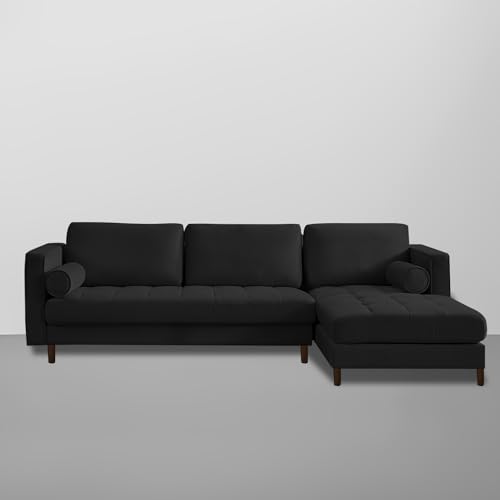 Image of Lezra RHS 4 Seater L Shape Sofa Set for Living Room (Black Fabric) Premium Fabric Sofa