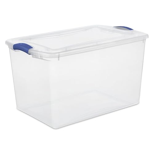 Lrtojvs Large Storage Bin, 66 Quart Clear Plastic Storage Container With Latch Lid, Blue Latch