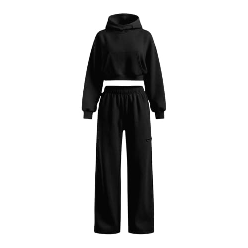 JiXiang Sweatsuit Set for Women Crop Hoodie Wide Leg Sweatpants Fall 2 Piece Tracksuits Loose Fit Y2K Trendy Jogger Suits - image 3