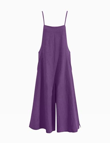 Image of YESNO Women Casual Loose Long Bib Pants Wide Leg Jumpsuits Baggy Cotton Rompers Overalls with Pockets PZZTYP2