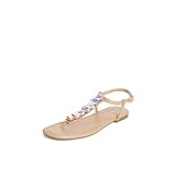 JustFab Women's Rhinestone Flat Rhinestone Sandals Flip Flop T-Strap Thong Flat for Summers (10, Nude)