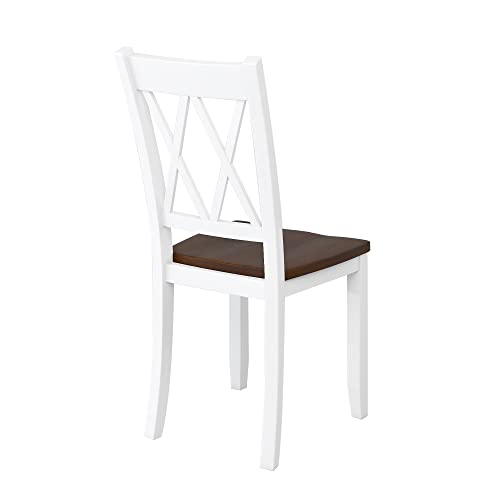 Harper & Bright Designs 6-Piece Dining Set With Bench, Farmhouse Rustic Kitchen Table Set With Wood Table, Bench And 4 Cross Back Dining Chairs, White+Cherry #TOP5