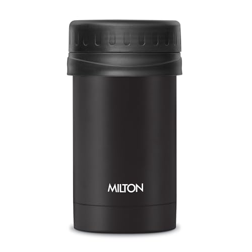 Image of MILTON Soup Flask 500 Thermosteel Vacuum Insulated Food Jar|Hot & Cold Thermal Flask|Double Walled|Leak Proof |Ideal for carrying Soup, Juice, Tea, Coffee to Office, School,Travelling, 460 ml, Black