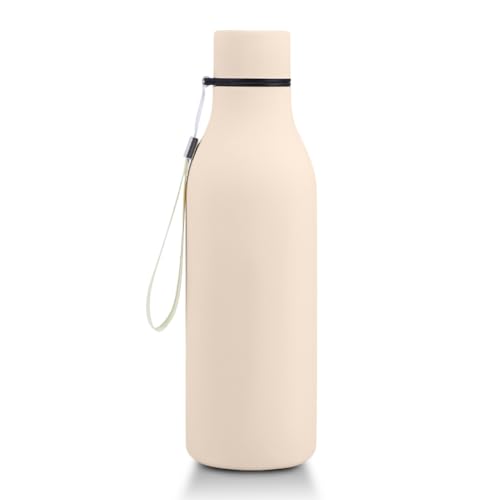 18 oz Insulated Water Bottle-Stainless Steel Double Wall Vacuum Insulated Water Bottle with Strap, BPA Free Leak Proof Thermal for Sports & Travel (Light Yellow)