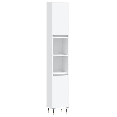 Eleganz Mueble de baño blanco 30 x 30 x 190 cm de madera y hierro – Mueble de baño para espacios pequeños, duradero y elegante