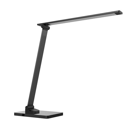 Unilux Lampe de Bureau LED Poppy, Dimmable 3 Niveaux de Luminosité, avec Port de Charge USB, Flexible Contrôle Tactile, Pliable Socle en Noir, Bras et Tête...