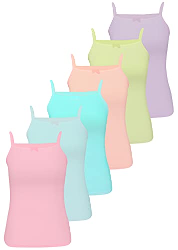 LOREZA ® 6 Stück Mädchen Baumwolle Unterhemden (140-146 (10-11Jahre), 6er Pack-Mix)